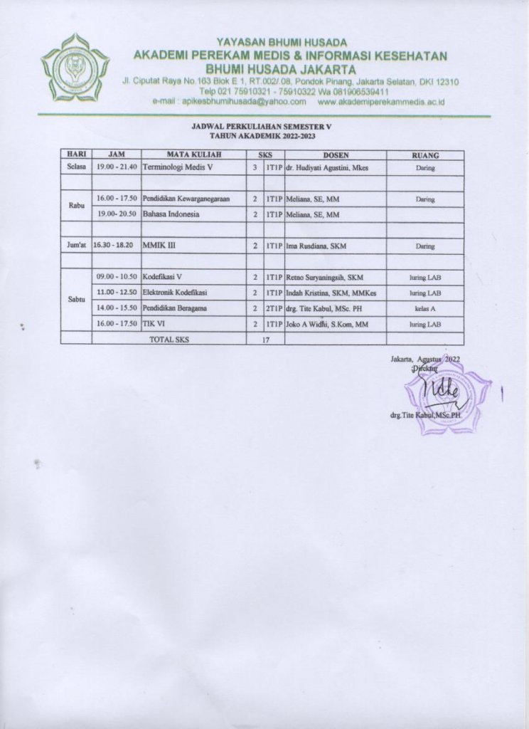 Jadwal Perkuliahan Semester Ganjil 2022-2023 (Updated)
